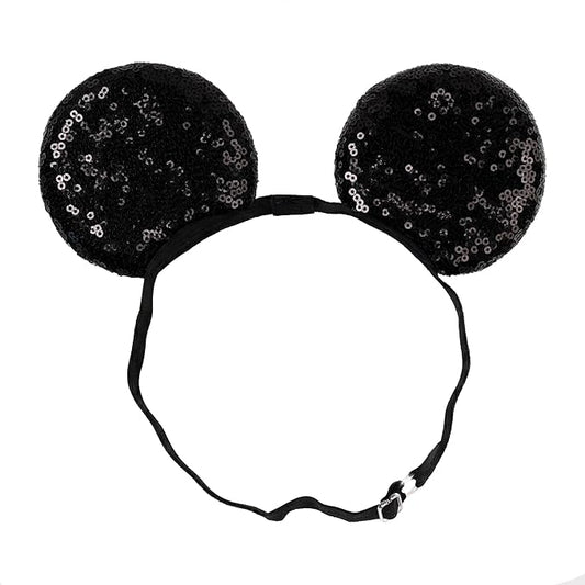 zhezesmila Adjustable Mouse Ears Headband Elastic Classic Black Sequin Ears for Baby Girls Boys Toddlers and Adult