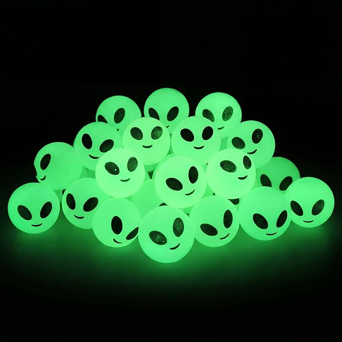 Seenelling 24 Pcs Alien Glow in The Dark Bouncy Balls Aliens Rubber High Bouncing Balls Space Party Favors Easter Toys Halloween Goodie Bag Stuffer Classroom Gifts