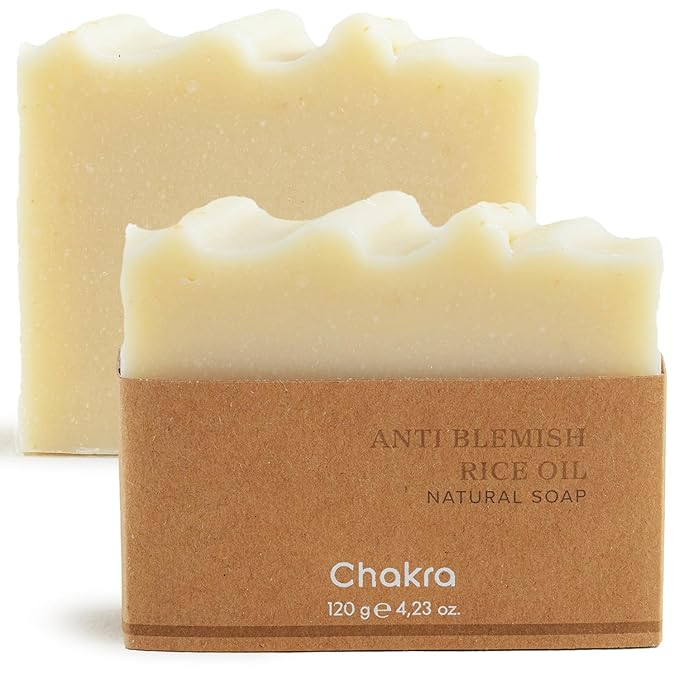Chakra Rice Oil Stain Removal Bar Soap - Paraben & Additive Free Handmade Soap Bar for Face, Body and Hands, Gentle Cleansing for Daily Skin Care, 4.23 oz