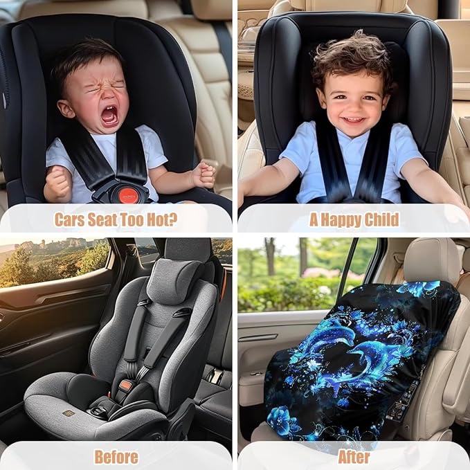 Car Seat Cover for Baby Carseat, Wear-Resistant Dolphin Car Seat Sun Shade Cover, Easy to Install, Universal Sun Protection Reflector UV Ray Helpers