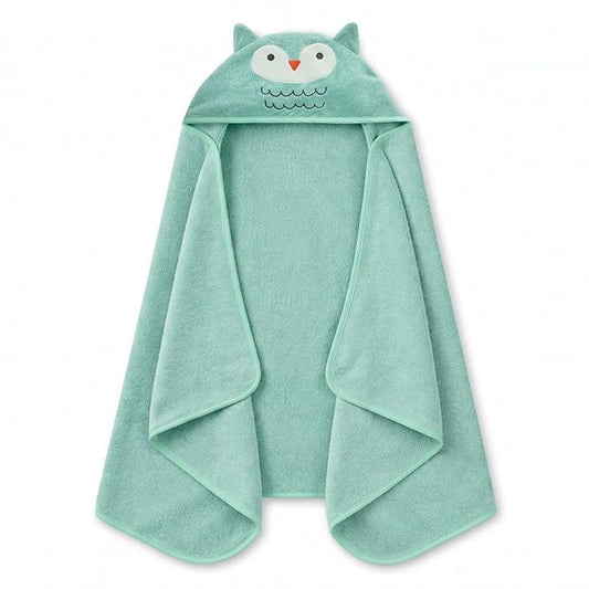 Delta Children Kids Hooded Bath Towel with Pockets - Super Soft and Absorbent- Great Gift for Boys and Girls, Light Teal Owl