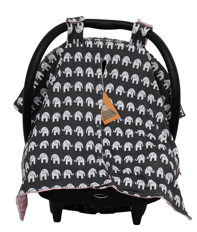 Dear Baby Gear Car Seat Canopy - Infant Car Seat Cover for Maximum Protection and Style - Soft and Breathable - Carseat Canopies for Boys and Girls - Elephants on Gray/Pink Dot - 40"x30"