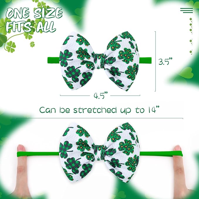 St. Patrick's Day Baby Girl Clover Headbands, Elastic Nylon Hair Accessories for Newborn Infant Toddler