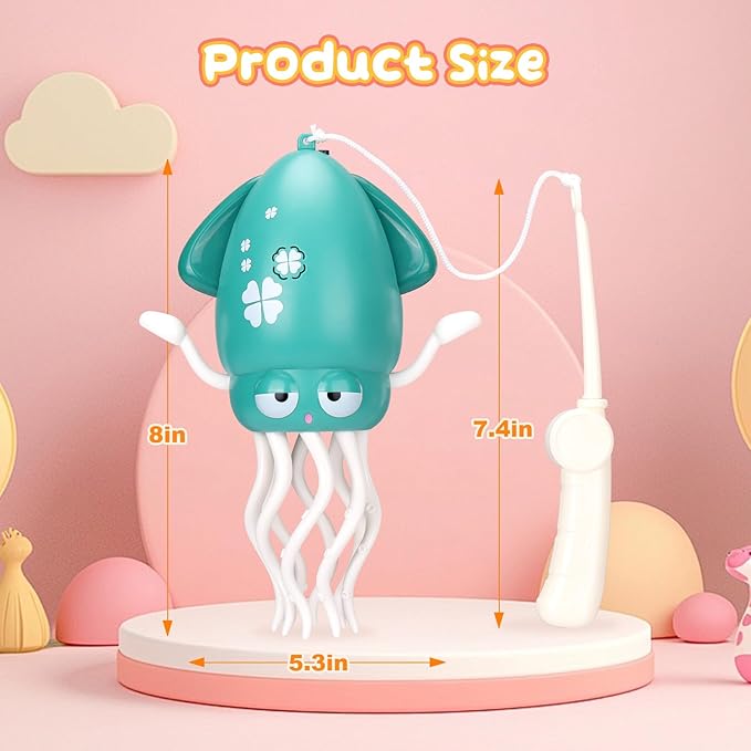 Vodolo Magic Electric Dancing Octopus Toy with Led Light and Music,Automatic Evasion Crawling Dancing Octopus Musical Toys with Fishing Rod,Dancing Squid Toy Baby Must Have,Tummy Time Baby Toys,Yellow