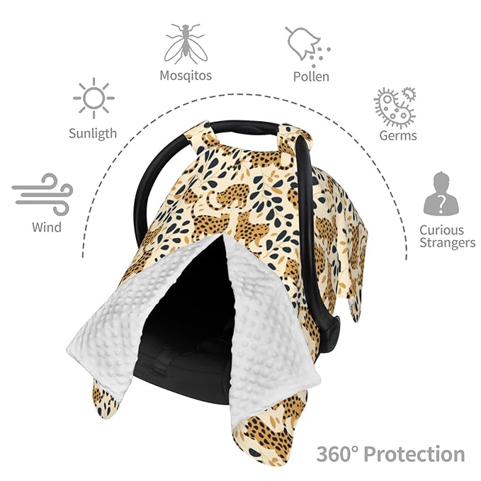 Leopard Print Seamless Pattern Baby Car Seat Canopy and Nursing Cover for Breastfeeding Multi-Use Cover Lightweight Infant Stretchy Carrier Carseat Winter Cover for Newborn Girls Boys