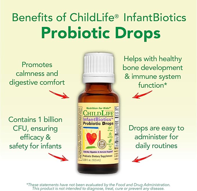 CHILDLIFE ESSENTIALS InfantBiotics - Baby Probiotic Drops, Infant Probiotic, Toddler Probiotic, Baby Constipation Relief, Gas Drops for Newborns, Gastrointestinal Health, Vegan, Non-GMO - 0.36 Fl Oz