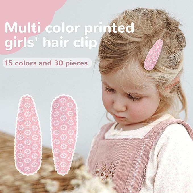 30 PCS Girl Hair Clips Floral Print Toddler Hair Clips 2.2in Non Slip Wrapped Snap Hairpins for Kids Barrettes Hair Accessories for Baby Toddler Girls