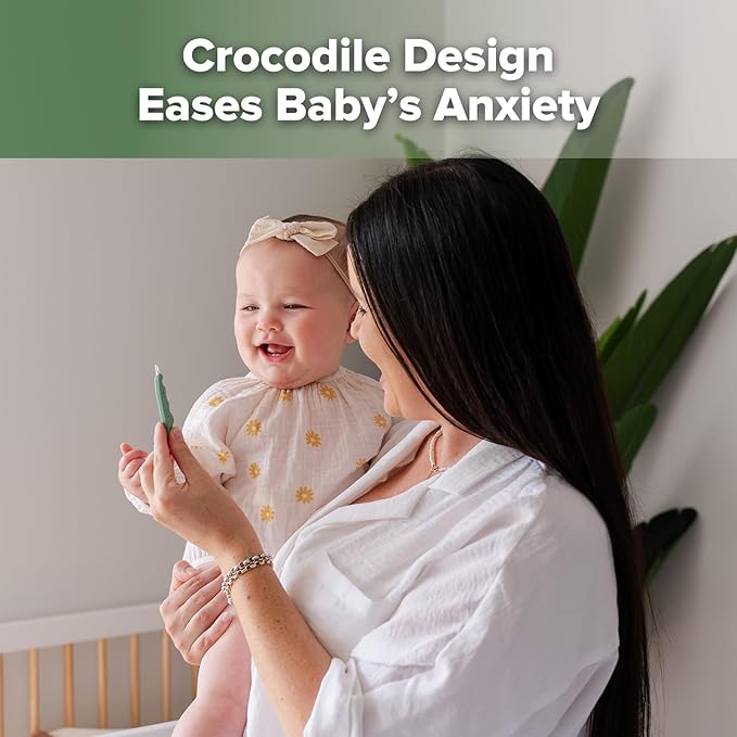 haakaa Baby Nose Cleaner & Ear Wax Removal Tool,The Unique Crocodile-Shaped Design,Newborn Essentials Must Haves - Pea Green