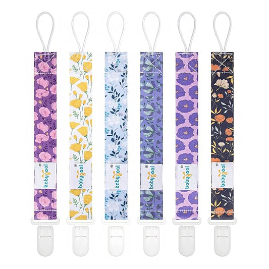 babygoal Floral Pacifier Clips, 6 Pack Binky Paci Holder Leashes Fits for Most Baby Pacifiers and Binkies