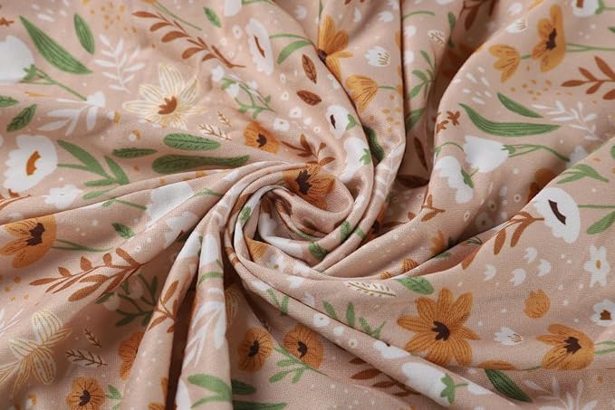 Stretchy Fitted Crib Sheets Set 2 Pack Portable Crib Mattress Topper for Baby Girl Boy,Ultra Soft Jersey Material, Orange & Floral