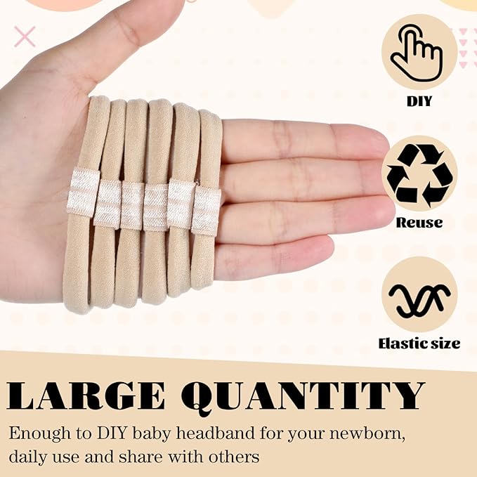 Zeyune 200 Pcs Nude Nylon Headbands and Hair Clips for DIY Christmas Bows, Interchangeable Soft Newborn Infant Toddler Girls Crafts