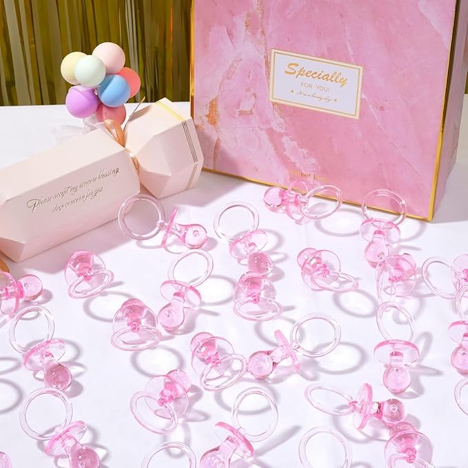 36 Pieces Acrylic Pacifiers for Baby Shower Games Girl, 2.5'' Baby Shower Pacifiers, Bulk Pacifier for Hunt Games, Gender Reveal Table Scatter, Party Favors Decoration(Pink)
