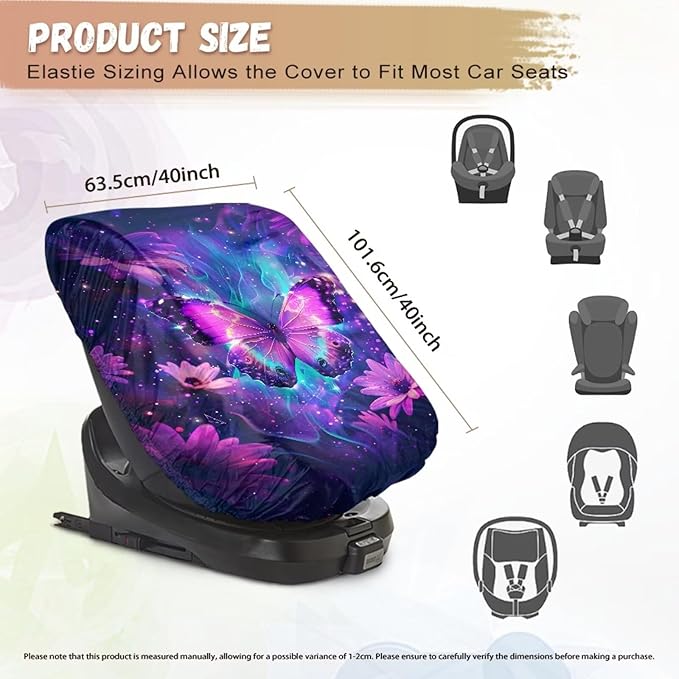 Baby Car Seat Cover for Travel, Purple Butterfly Carseat Covers Baby Washable Infant Car Seat Protector Reusable Car Seat Sun Cover for Baby Soft Toddler Car Seat Accessories