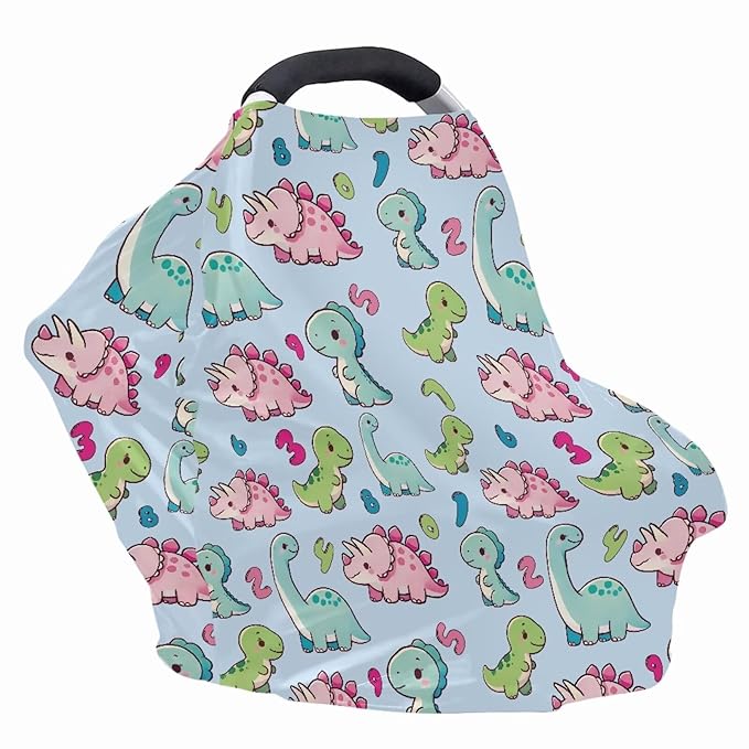 LedBack Car Seat Canopy Breastfeeding Cover, Infant Stroller Cover Carseat Canopy for Baby Girls Boys, Cute Dinosaurs Pattern