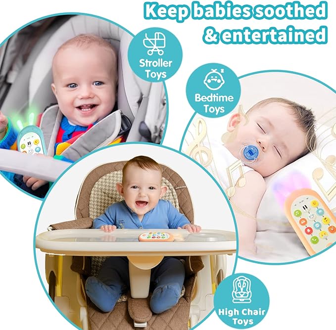 Richgv Baby Cell Phone Toy - Sensory Learning Toys with 12 Functions, Light & Multi Sound Effects, Teething Toys for Babies & Infant 6 to 12 Months Boy Xmas Gifts Stocking Stuffers