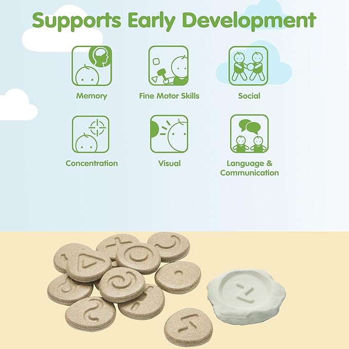 PlanToys® Tactile Stones Wooden Educational Activity for Kids Ages 3+ | Montessori Sensory Exploration Toy for Texture & Touch Recognition, Memory & Pattern Skills | Eco-Friendly Learning Set