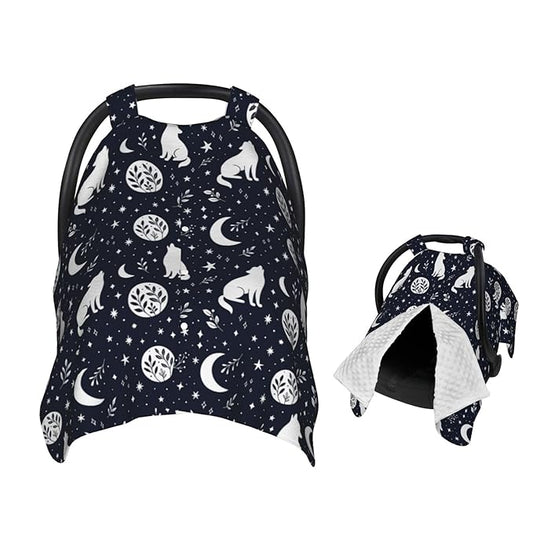 Wolf Star and Moon Baby Car Seat Canopy Nursing Cover for Newborn Car Seat Breastfeeding Covers Blanket Newborn Shower Gift