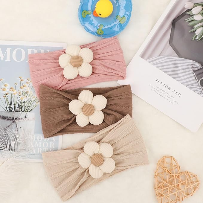AQOKKA Baby Flower Headbands Nylon Baby Girl Headbands Soft Handmade Hairbands Toddler Hair Accessories for Girls Baby Newborn Infant Kids