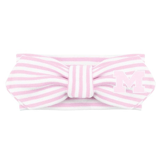 Creative Knitwear Michigan Wolverines Infant Girls Pink/White Striped Hair Knot Headband Embroidered Logo - Size Newborn - 4T