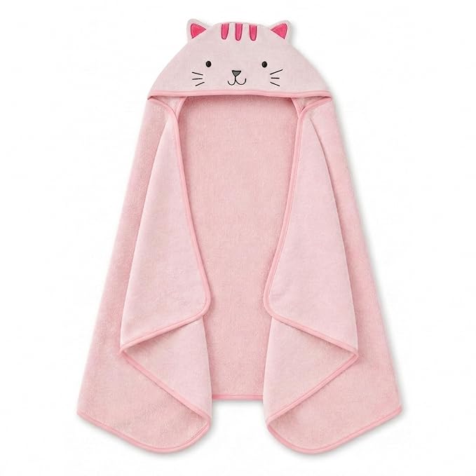 Delta Children Kids Hooded Bath Towel with Pockets - Super Soft and Absorbent- Great Gift for Boys and Girls, Pink Cat
