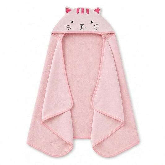 Delta Children Kids Hooded Bath Towel with Pockets - Super Soft and Absorbent- Great Gift for Boys and Girls, Pink Cat