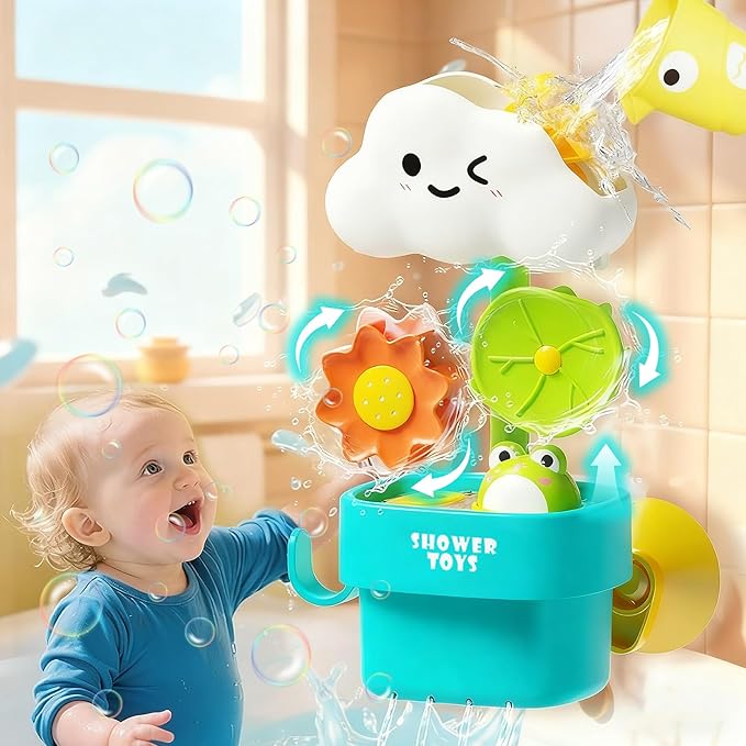 Bath Toys for Toddlers 1-3, Cloud Rain Watering Toy with Rising Frog & Spinning Lotus - Interactive Sensory Play for Bathtub, Educational Gift for Baby Boys Girls 18M+