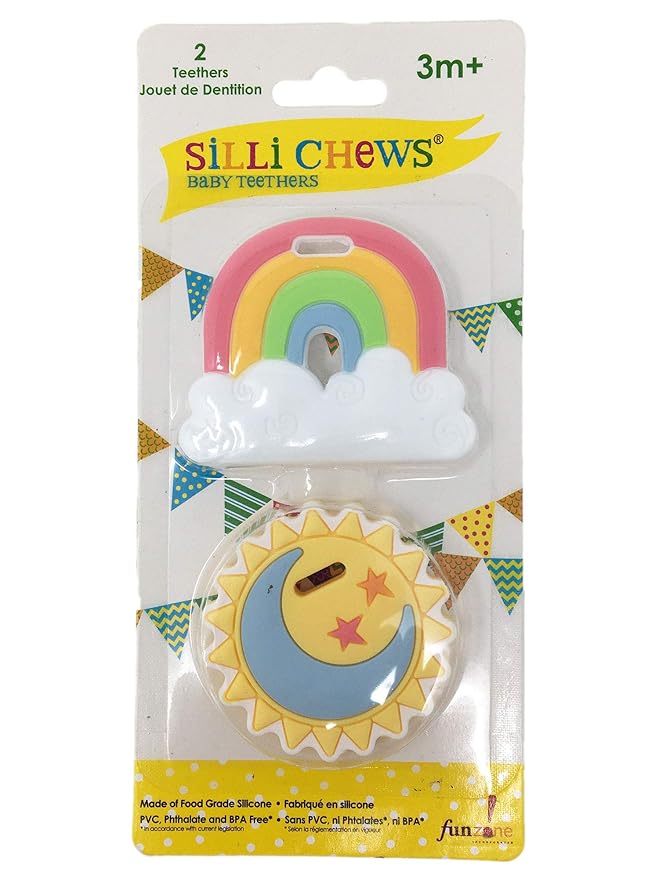 Rainbow Teether Celestial Sun Teethers for Babies BPA Free - Silicone Baby Teether Toys 2" Teething Gift Set