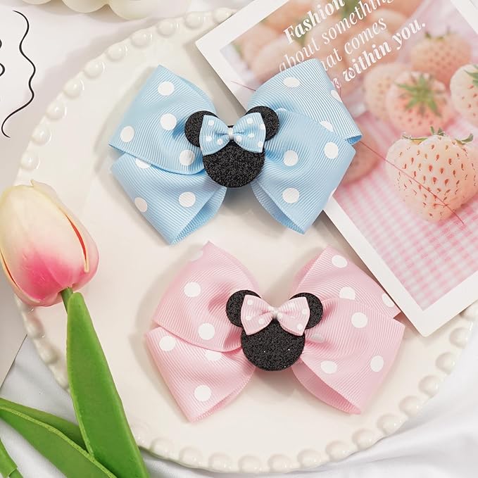 4 Inch Cute Mouse Ears Sequins Bows Hair Clips For Baby Girls, Toddler, Kids and Young Women Birthday Party Wedding Christmas Occasions Set of 2 (A- Pink)