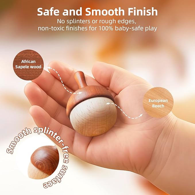 Wooden Spinning Tops Montessori Toy | 3 Pcs Handcrafted Tops for Kids 3+, Smooth & Safe, Gift-Ready | DadCarved