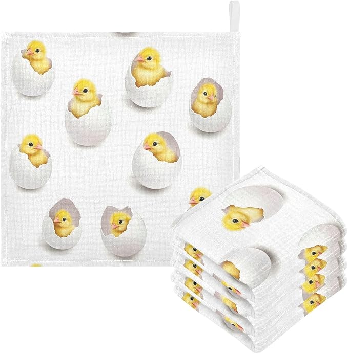 vvfelixl Yellow Chick Egg Baby Burp Cloths Baby Muslin Washcloths for Boys Girls Cotton Babys Face Towel for Newborn Infants Soft and Absorbent 11.8 X 11.8 in, 5 Pack