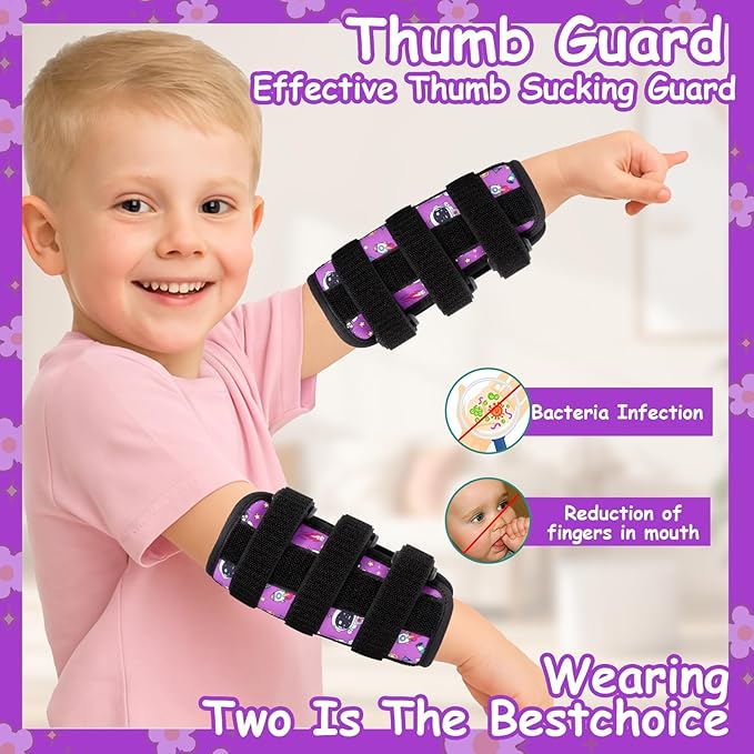 2 PCS Thumb Sucking Deterrent, Purple Space Thumb Guard for Kids Toddlers Nail Biting Treatment, Anti Nose Picking, Scratching Face, Elbow Immobilizer for Boys Girls, Finger Sucking Prevention