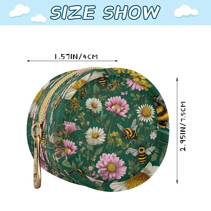 Pacifier Holder with Clip Pacifier Case for Diaper Bag Round Baby Pacifier Pouch Box Bag Portable Dark Green Bees and Flowers