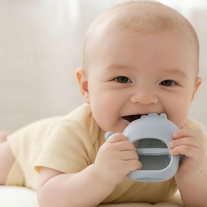Baby Teething Toys for 3-6 Months Silicone Teething Mittens for Babies Food Grade Silicone Teether (Penguin Baby Blue)
