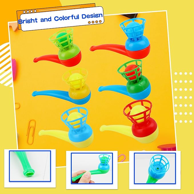 80 Pcs Ball Blowing Toy Floating Blow Pipe Balls Random Color Balance Floating Ball for Kids Blowing Party Birthday Favors Gift