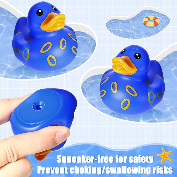 60 Pcs Blue Gold Ring Party Favors - 2 Inch Rubber Duck in Bulk Mini Duckies for Ducking, Tiny Ducks for Kids Birthday Party Gifts Baby Shower Bath Time Piñata Fillers Gift Bag Stuffers