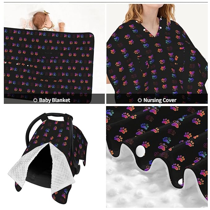 Neon Seamless Colorful Dog Paw Baby Car Seat Canopy and Nursing Cover for Breastfeeding Multi-Use Cover Lightweight Infant Stretchy Carrier Carseat Winter Cover for Newborn Girls Boys