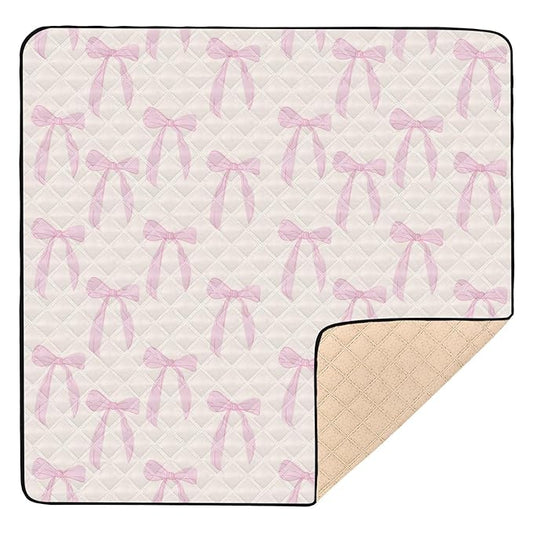 Baby Play Mat Coquette Bows Cute Pink 50 x 50 Playpen Mat Baby Play Mats for Floor Play Gym Crawling Mat Non-Slip Cushioned Baby Playmat for Infants, Babies, Toddlers