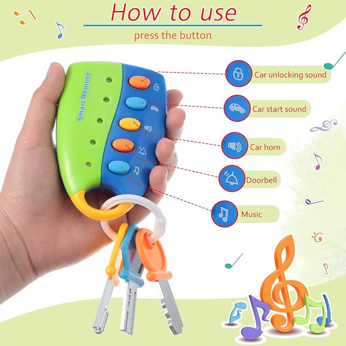 Skylety Musical Smart Remote Car Key Toy with Sound and Lights Fun and Educational Musical Toys for Travel Play(Blue)