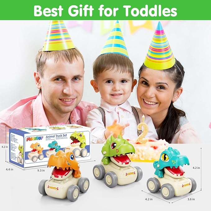 MOONTOY Baby Car Dinosaur Toys for 1 2 Year Old Boy Press and Go Cars for Toddlers 1-3, Push Go Dino Cars Toddler Toys Age 1-2 0-2 Baby Toys 12-18 Months Easter Basket Stuffers 1st Birthday Gifts