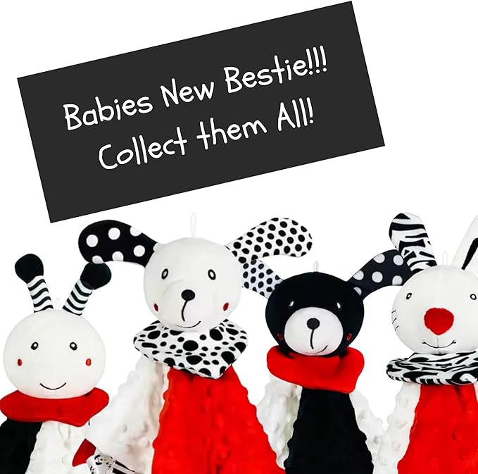 High Contrast Baby Security Blanket-Soft Sensory Lovey for Babies-Red, Black and White Blankie Comfort Toy (Bun Bun the Snuggle Bunny)