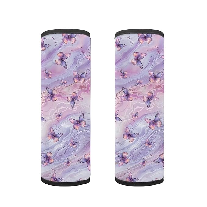 Biyejit 2PCS Seat Belt Cover for Kids, Marble Butterfly Print Car Seat Belt Pads Cover for Girls and Boys, Kid's Seat Belt Cushion, Shoulder Strap Pad