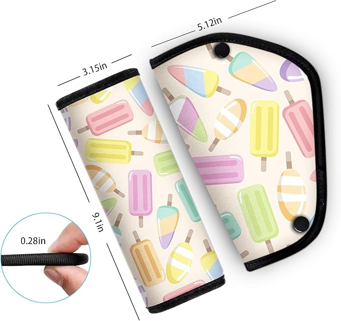 Kid's Seat Belt Cover Pad, Neck & Abdomen Cushion for Children- Soft and Breathable Straps Cover Support (Ice Cream)