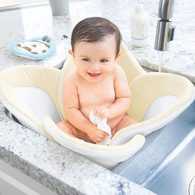 Blooming Baby ColorBloom Baby Bath Seat for Sink - Temperature-Sensing Color-Changing Fabric, Plush Lotus Bath Cushion, Fits Most Sinks, Machine Washable, Newborn Bath Support (0–6 Months)