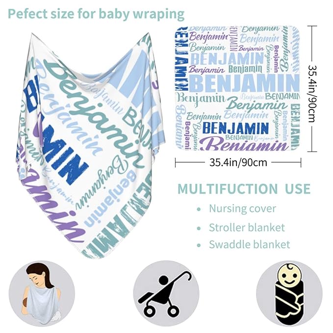 Personalized Baby Car Seat Cover for Boys Girls, Custom Monogram Nursing Covers for Breastfeeding with Name, Infant Stroller Cover, Optional Baby Bib, Baby Swaddle Set for Newborn Infant