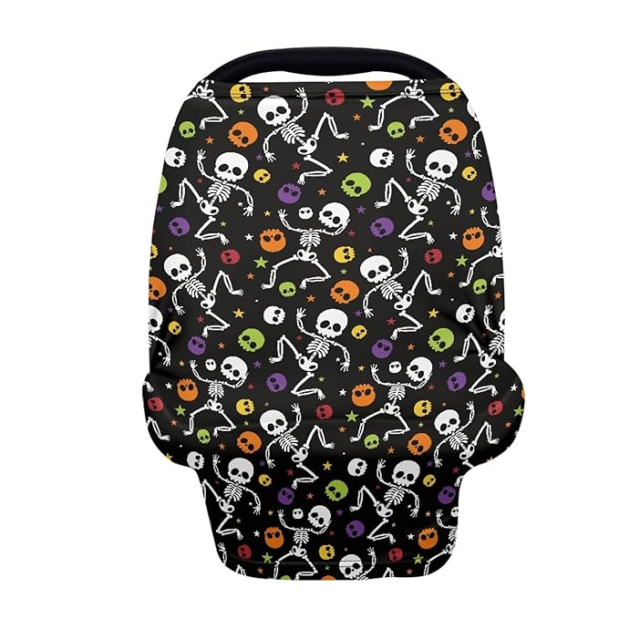 Coldinair Halloween Skull and Stars Print Nursing Cover for Baby Breastfeeding, Soft Privacy Nursing Cover for Mom Breathable Multi-use Nursing Carseat Canopy Covers