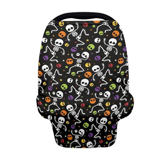 Coldinair Halloween Skull and Stars Print Nursing Cover for Baby Breastfeeding, Soft Privacy Nursing Cover for Mom Breathable Multi-use Nursing Carseat Canopy Covers
