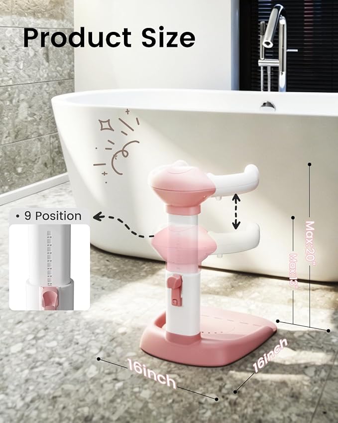 COOSEYA® Baby Shower Stand, Toddler Bath Stand Support with Thicker Colum, Anti-Pinch, Anti-Slip Base, Adjustable Shower Holder for Toddler Standing Up Themselves, Ideal Gift for Infants 8-36 Months