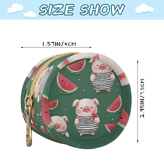 Pacifier Holder with Clip Pacifier Case for Diaper Bag Round Baby Pacifier Pouch Box Bag Portable Dark Green Pig and Watermelon
