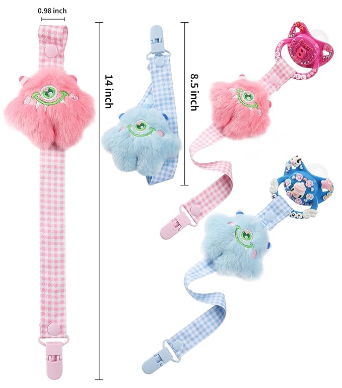 CutiePlusU Adult Pacifier Clip Adult Size Pacifier Holder Clip 4 Pack- Little Monster