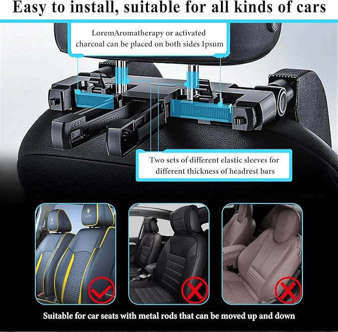 Car Headrest Pillow, 180 Degrees Adjustable Car Seat Headrest with Memory Foam, Head Rest Pillow for Car Suitable for Adults and Children to Sleep While Traveling, Black